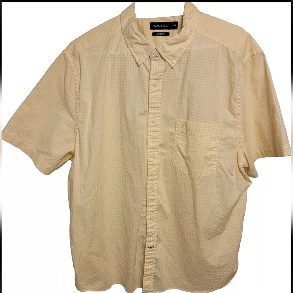 Nautica Classic Fit Size XXL Mens Shirt Yellow Blue Plaid Button Up Short Sleeve